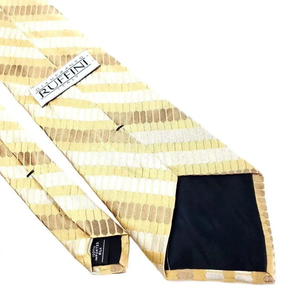 Gianfranco Ruffini Italy Yellow Striped Woven Silk Tie‎